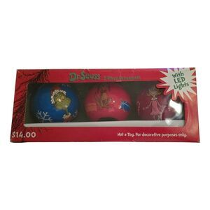 Dr Seuss The Grinch Christmas Ornaments LED Lights Set Of 3 W Box